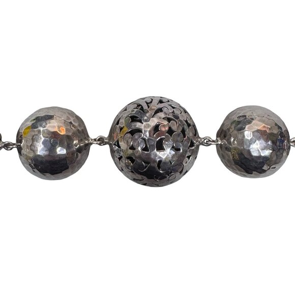 Lois Hill Statement 925 Sterling Silver Hammered Ball Station Bead Necklace 17" - Picture 8 of 10